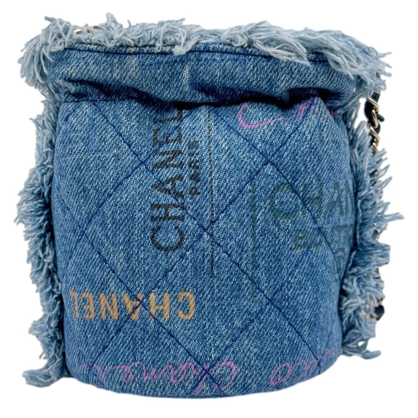 CHANEL Mood Mini Quilted Denim Bucket Bag Blue