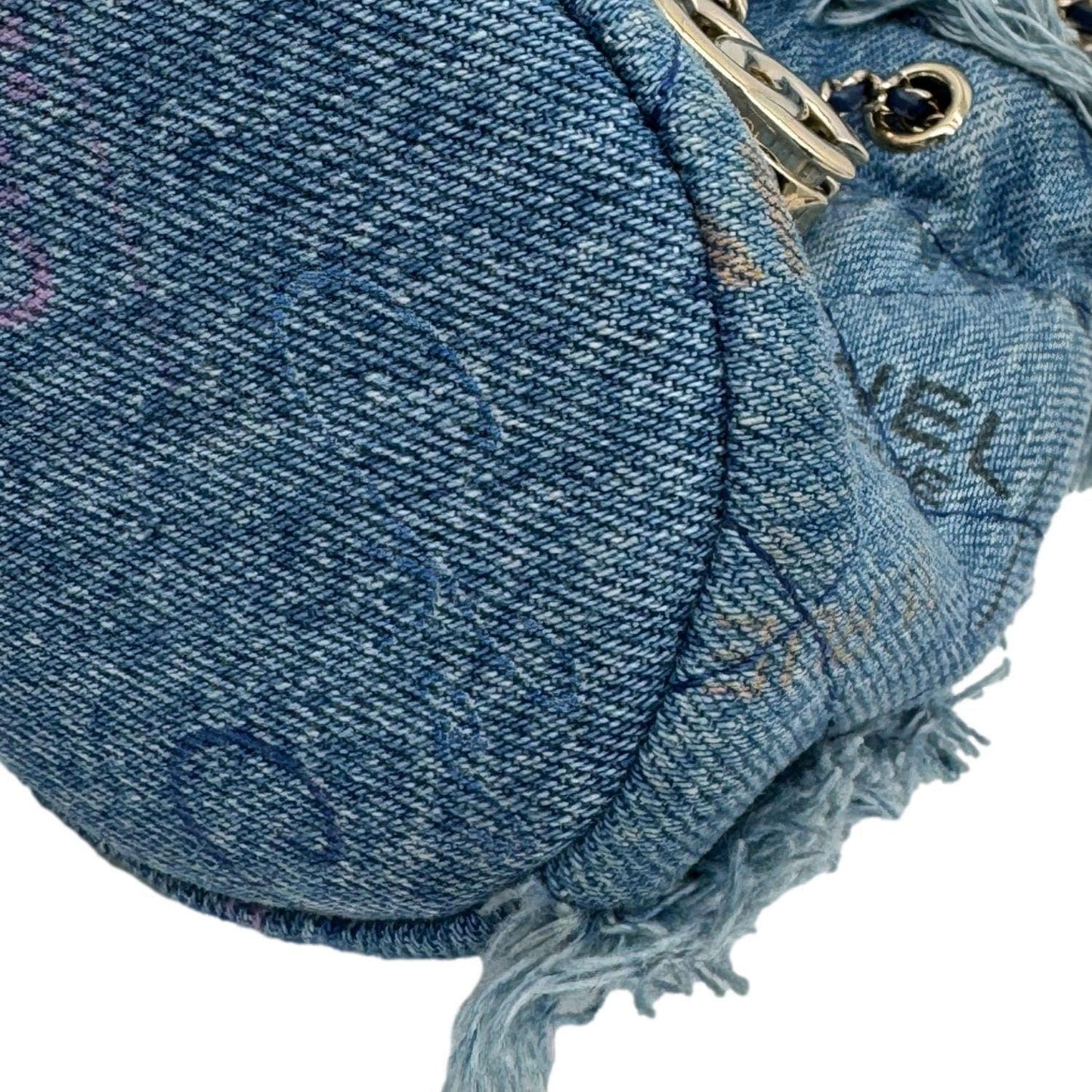 CHANEL Mood Mini Quilted Denim Bucket Bag Blue