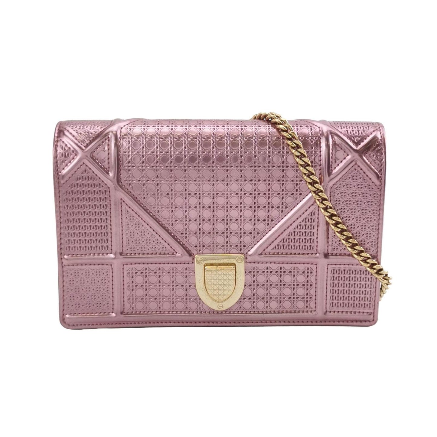 Dior Diorama Wallet on Chain Micro-cannage Pink Metallic Patent Leather Crossbody Bag
