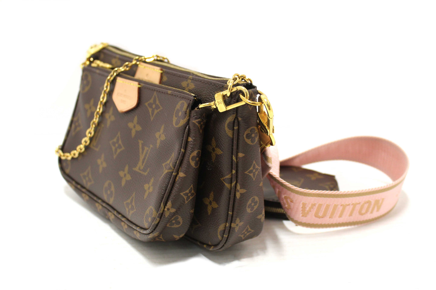 Louis Vuitton Classic Monogram Khaki Pink Strap Multi-Pochette Accessoires Bag