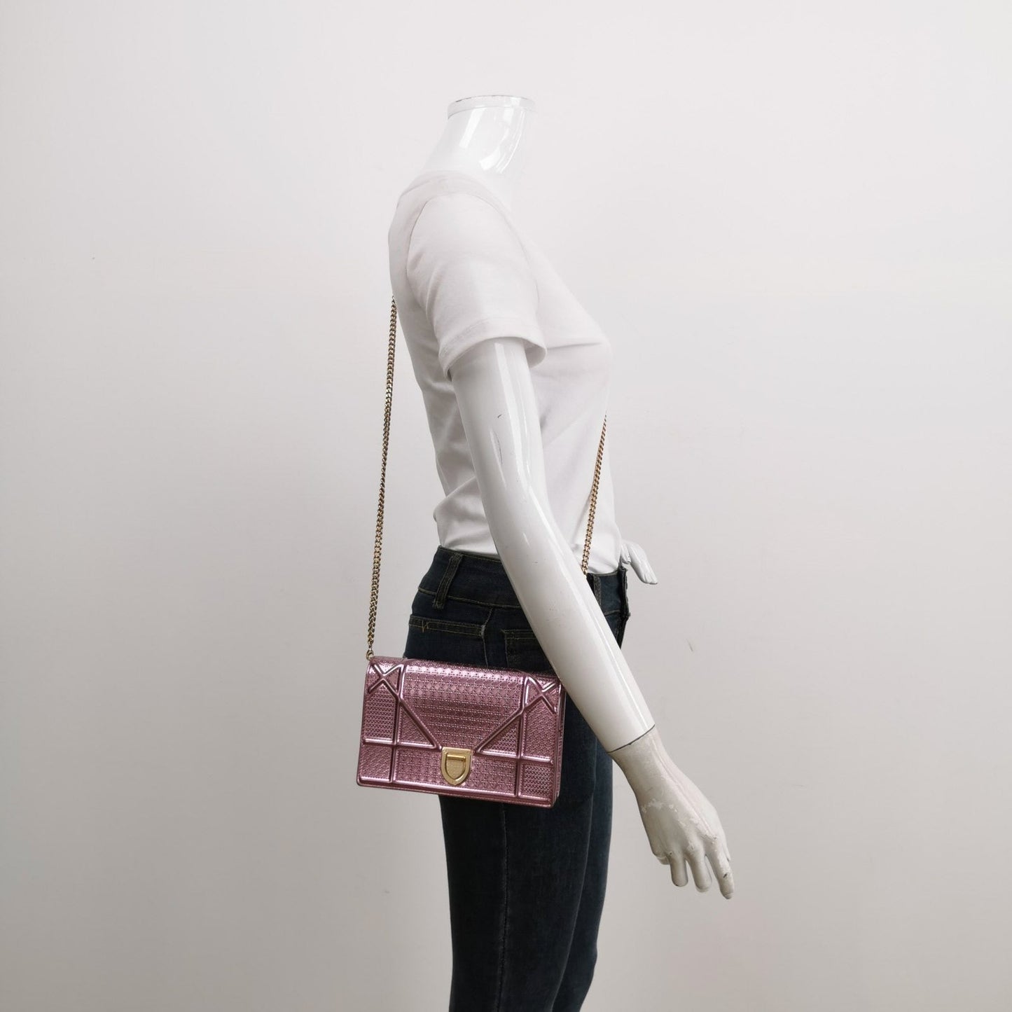 Dior Diorama Wallet on Chain Micro-cannage Pink Metallic Patent Leather Crossbody Bag