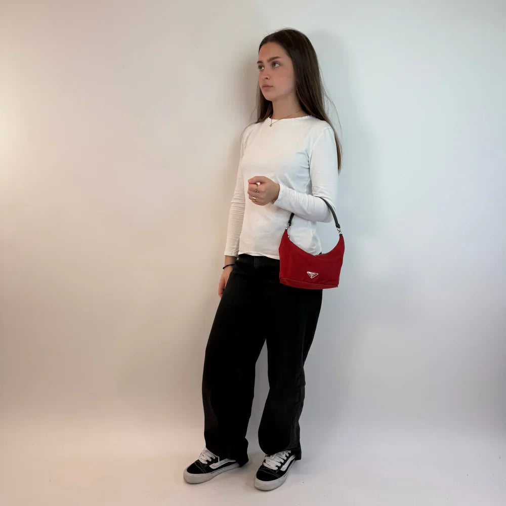 Prada red nylon handbag