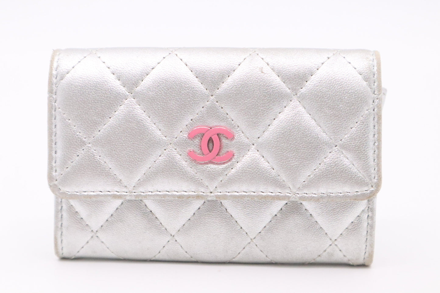 Chanel Card Case in Silver Matelassé Leather