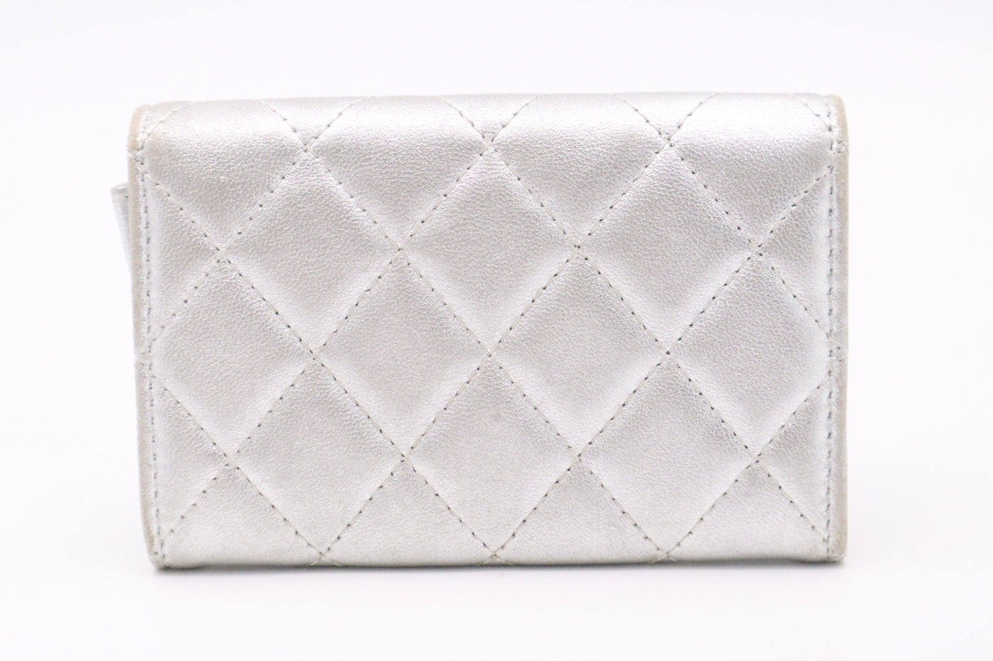 Chanel Card Case in Silver Matelassé Leather