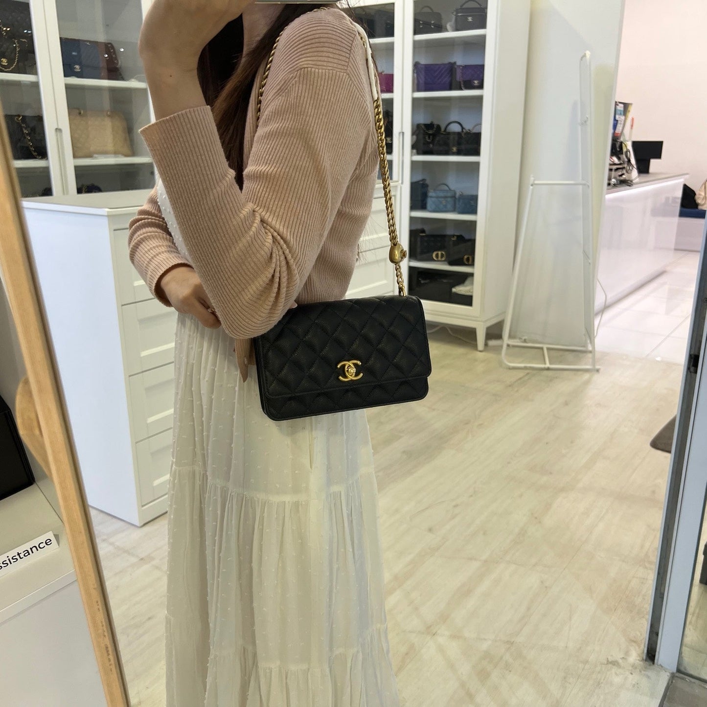 Chanel 24P Heart Adjustable Wallet on Chain WOC in Black Caviar and AGHW (Model: AP3201) Crossbody