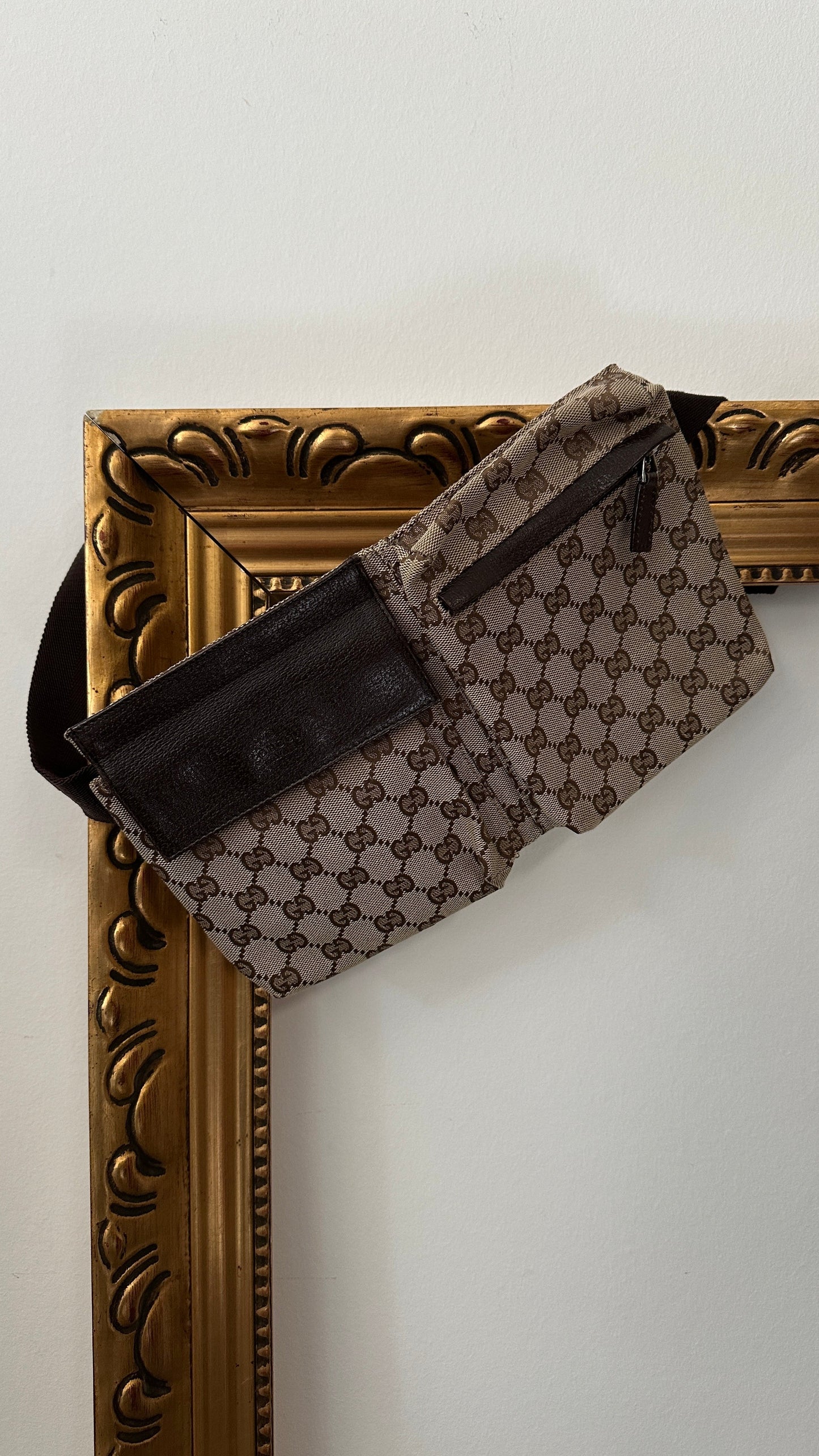 GUCCI Double Pocket Belt Bag GG Supreme
