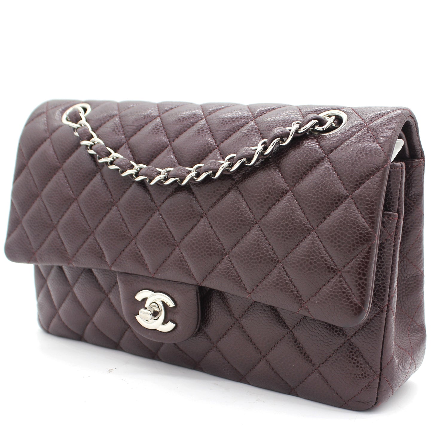 Chanel Burgundy Quilted Caviar Leather Classic Double Flap Bag