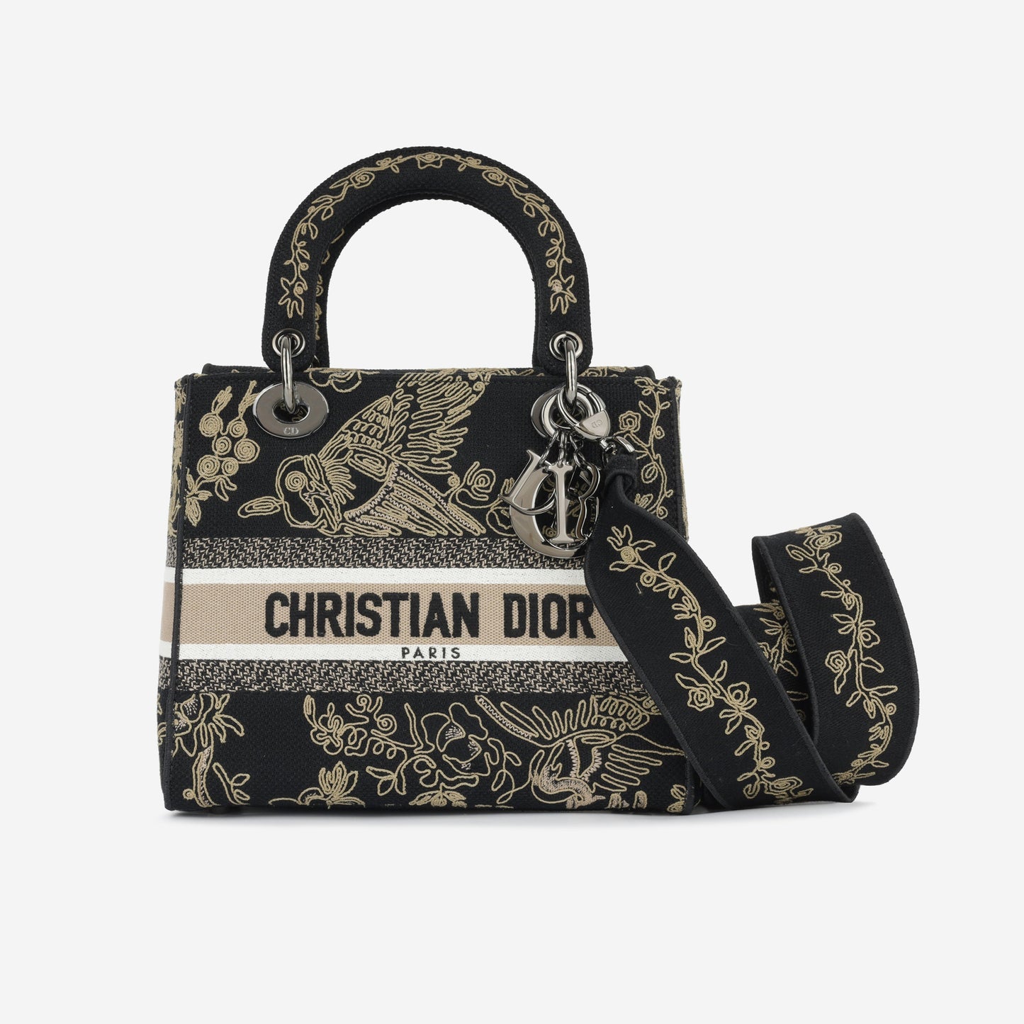 Christian Dior Medium Lady D-Lite - Black Embroidered Toile