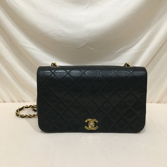 Chanel Black Leather   Single Flap Shoulder Bag Sku# 73023