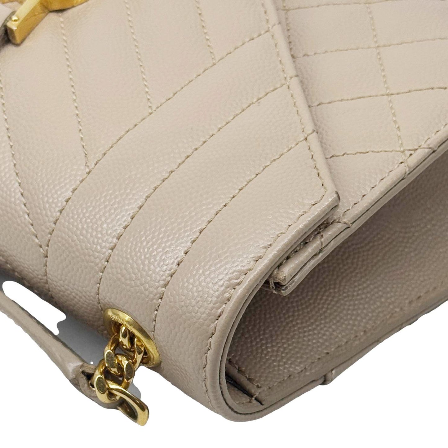 YVES SAINT LAURENT Envelope Monogram Mix Matelasse Leather Wallet on Chain Beige