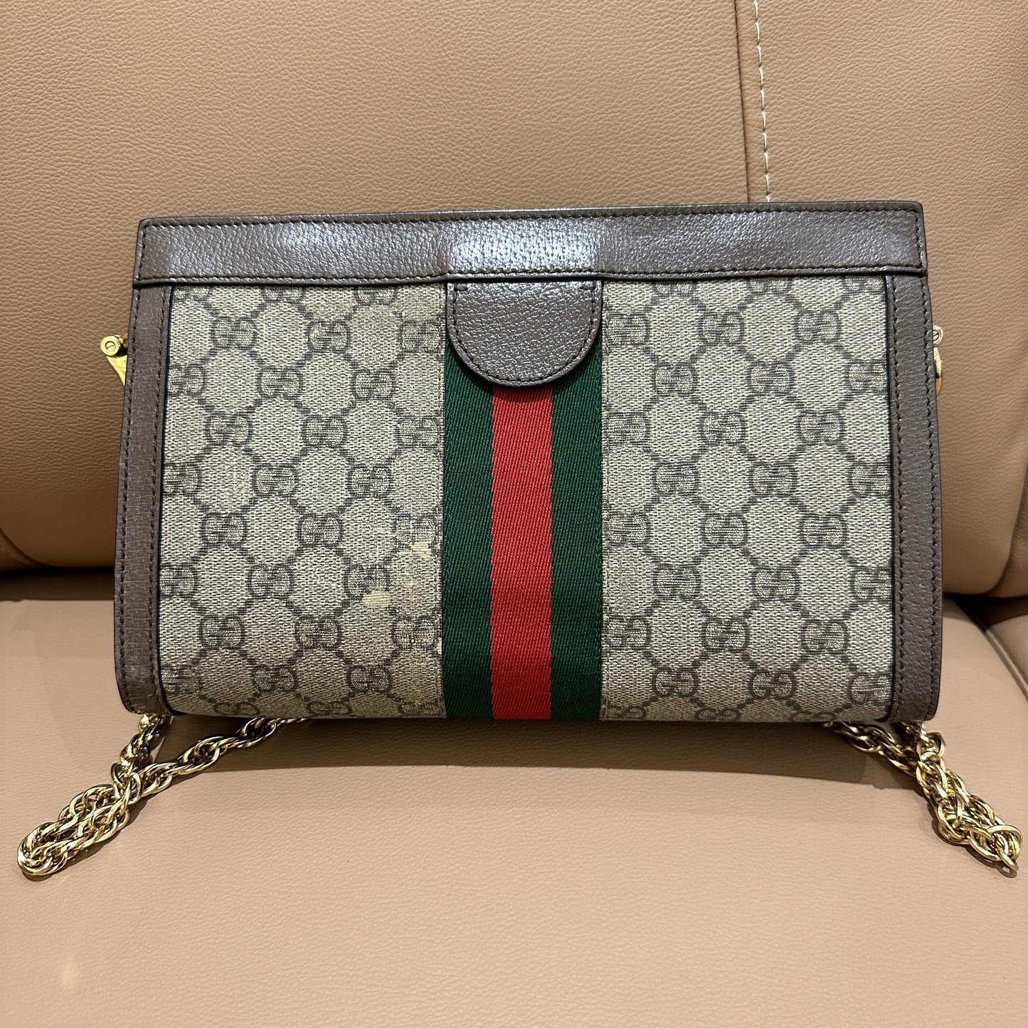 Gucci Ophidia Gold GG Logo Chain Strap Bag