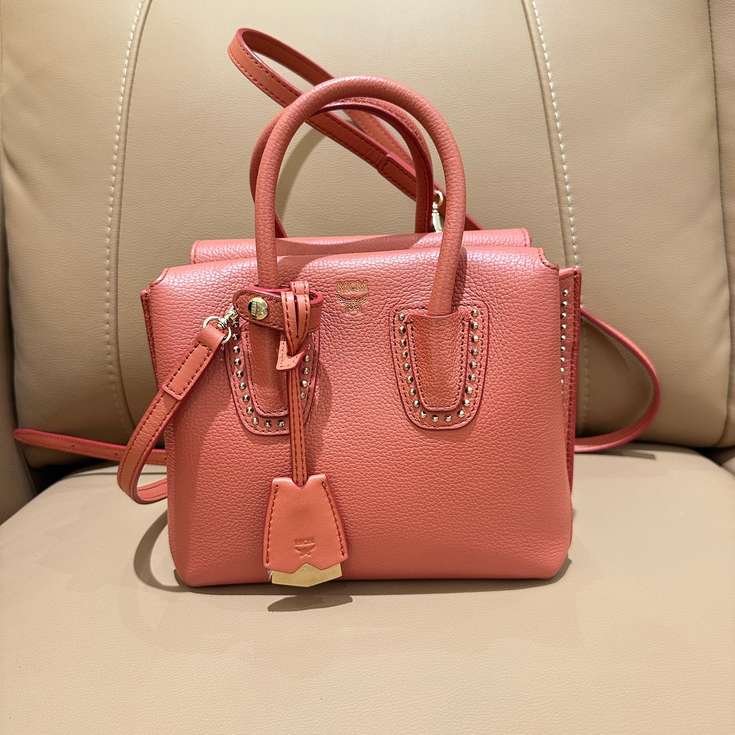 MCM Red Bean Pink Leather Bag