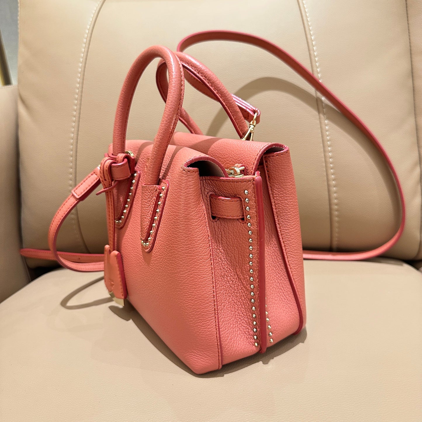 MCM Red Bean Pink Leather Bag