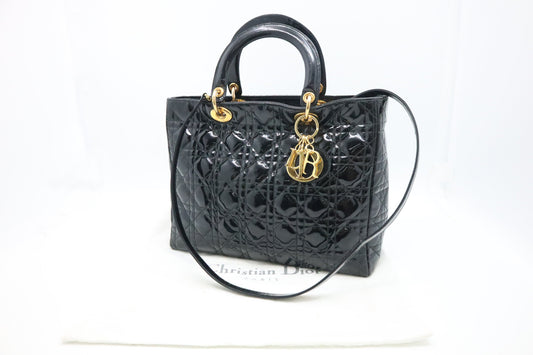 Dior Medium Lady Dior in Black Cannage Patent Leather