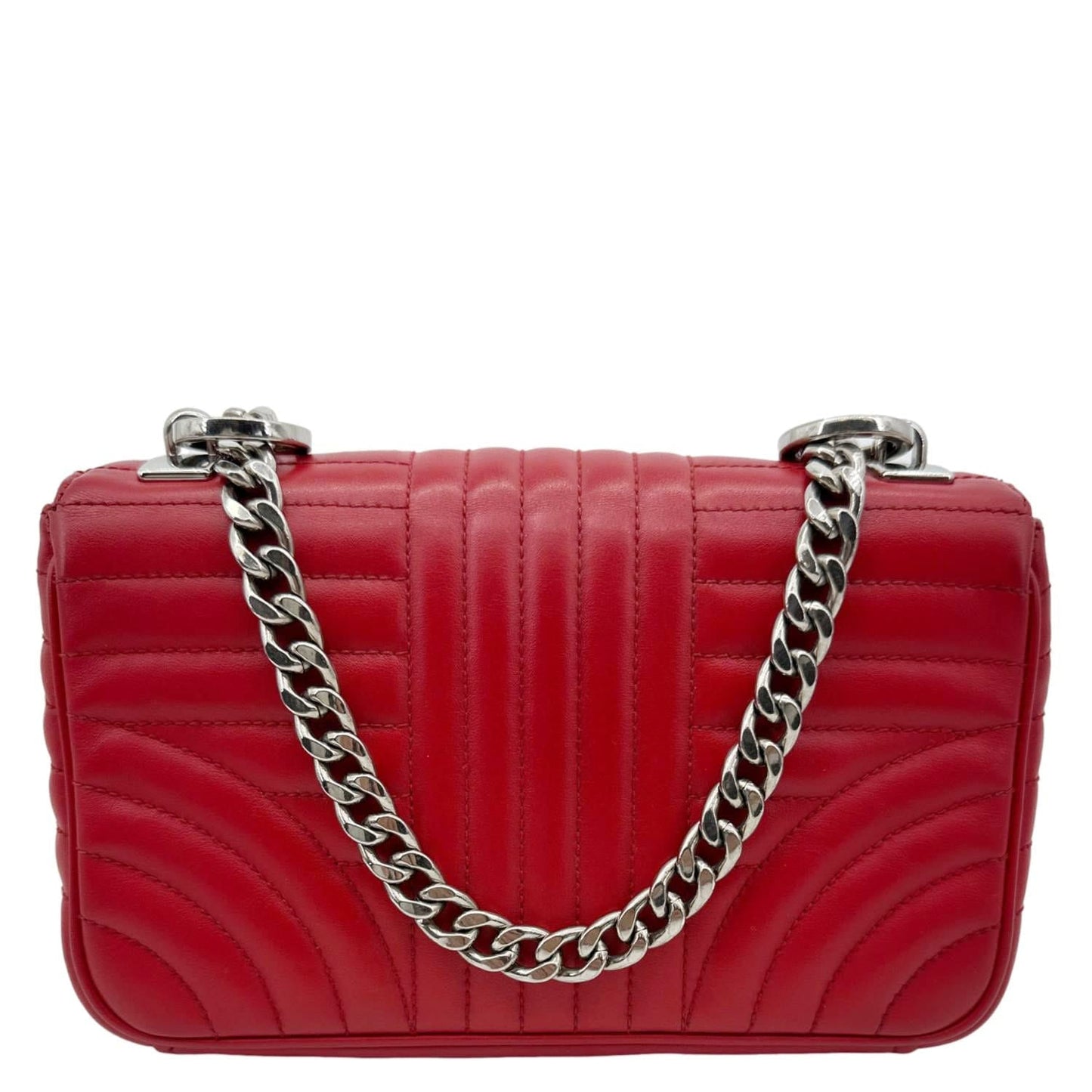 PRADA Diagramme Flap Calfskin Leather Chain Crossbody Bag Red