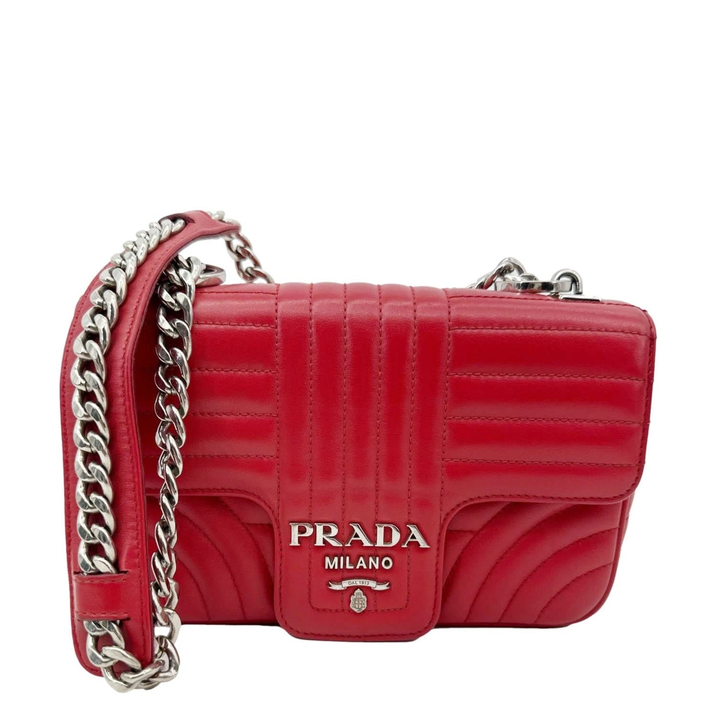 PRADA Diagramme Flap Calfskin Leather Chain Crossbody Bag Red