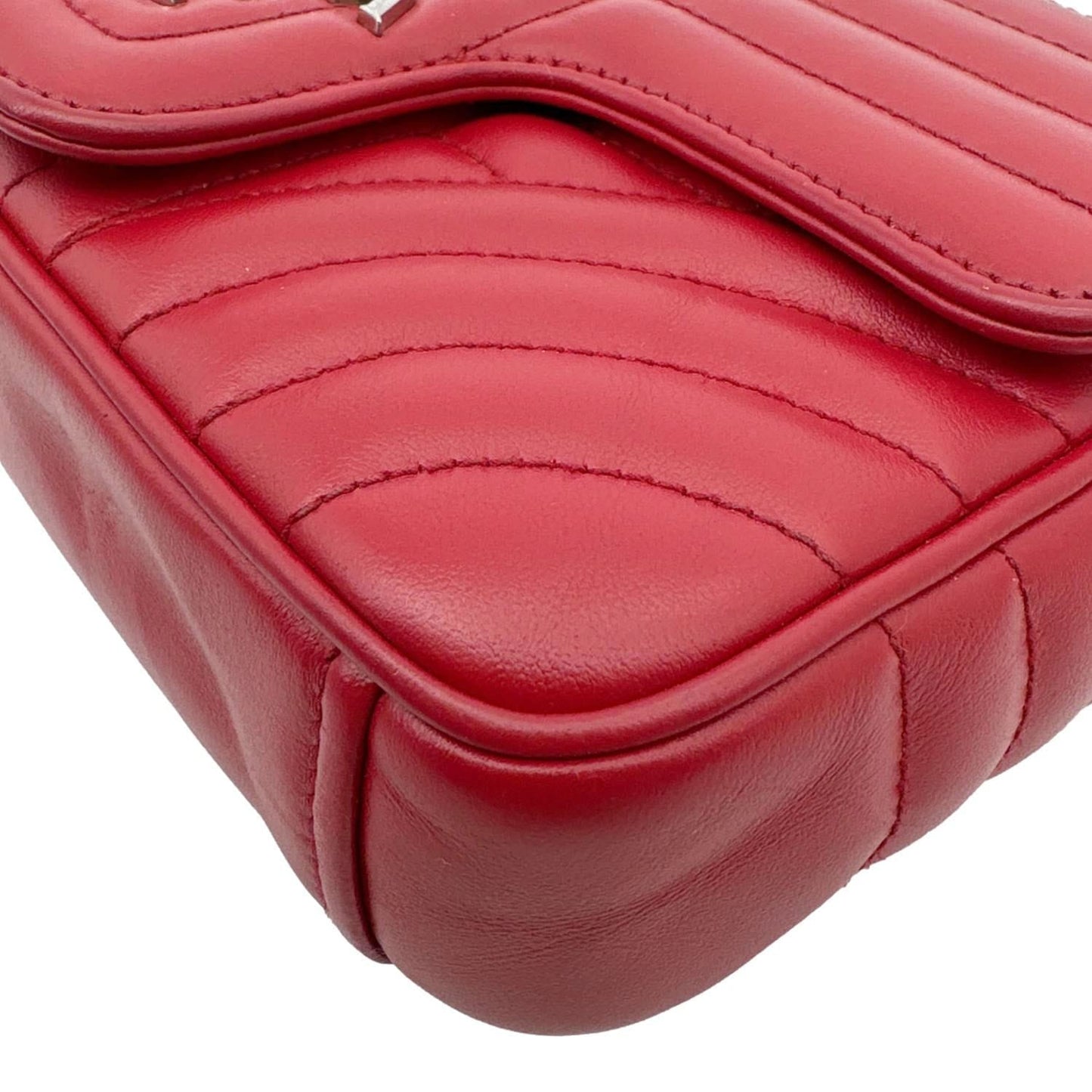 PRADA Diagramme Flap Calfskin Leather Chain Crossbody Bag Red