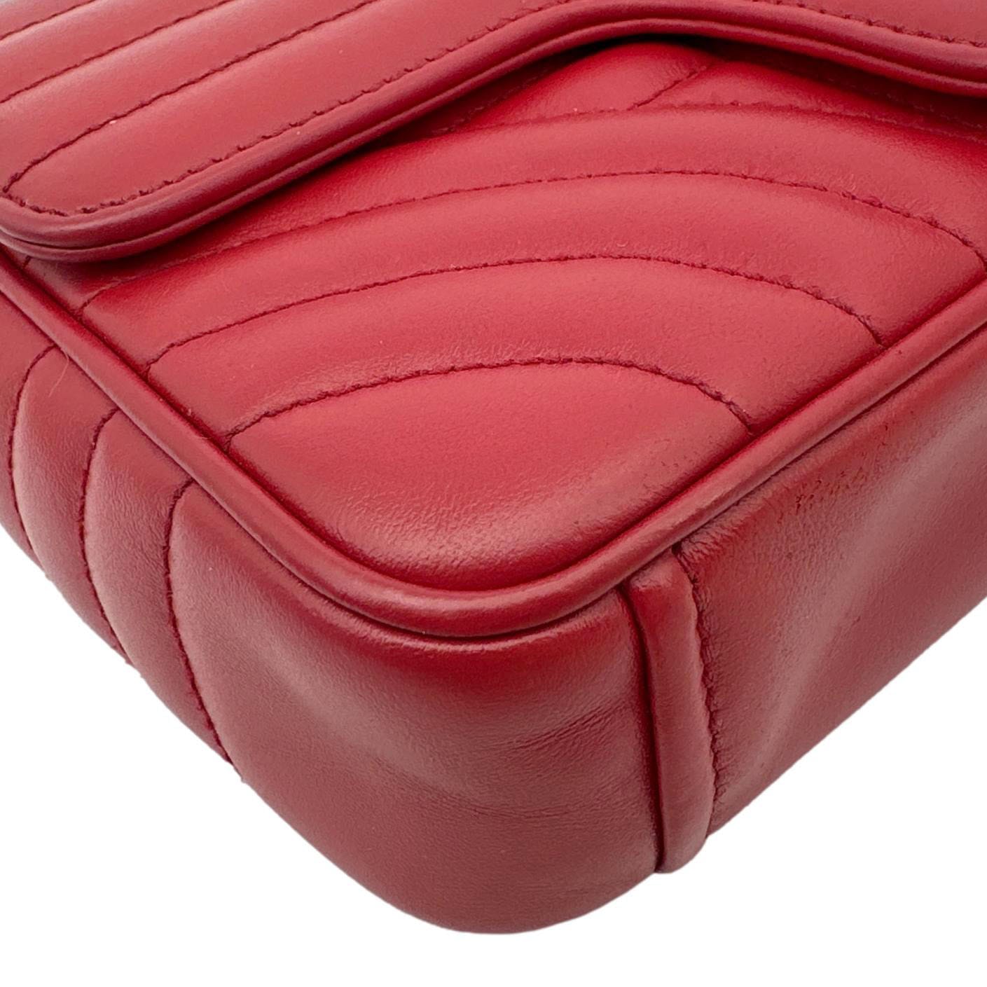 PRADA Diagramme Flap Calfskin Leather Chain Crossbody Bag Red