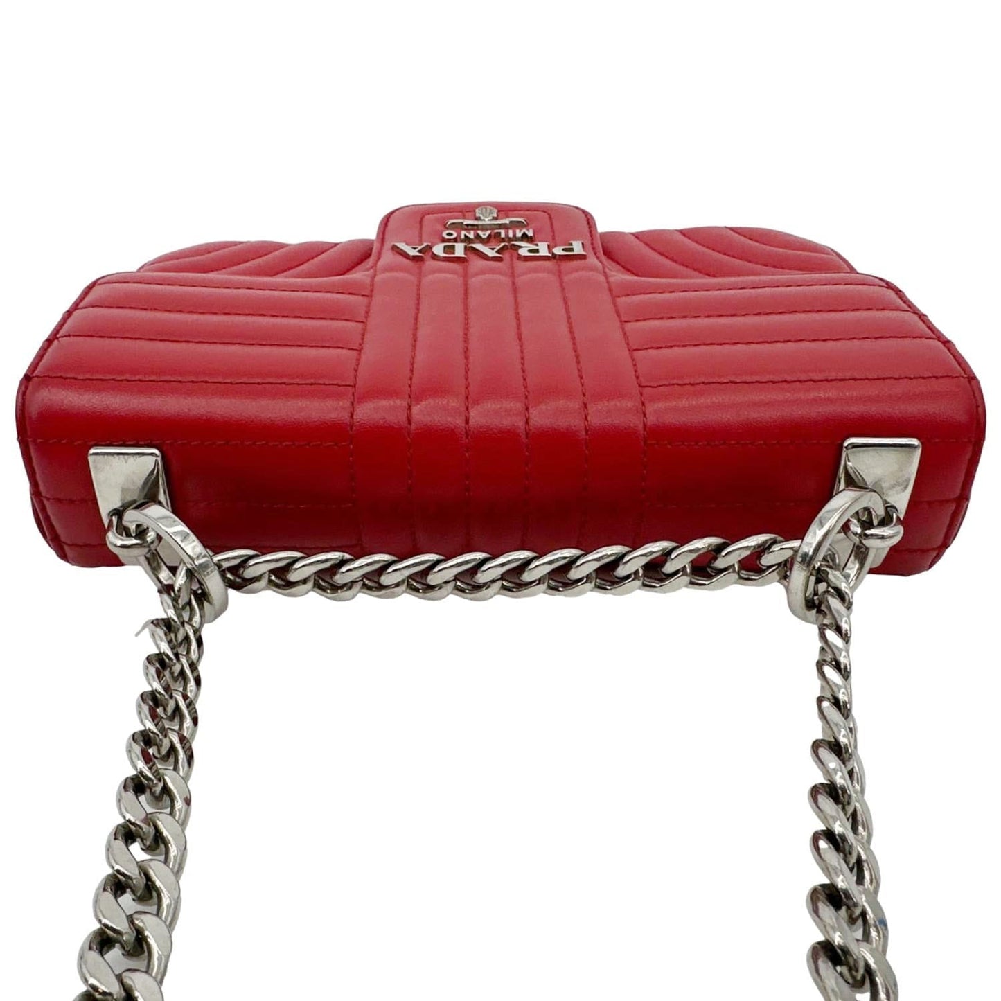 PRADA Diagramme Flap Calfskin Leather Chain Crossbody Bag Red