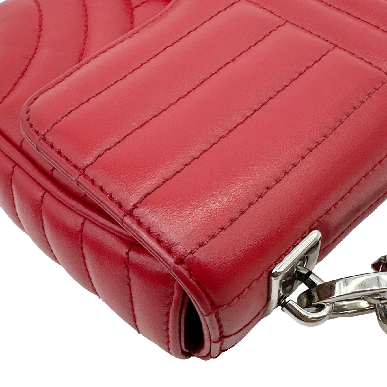 PRADA Diagramme Flap Calfskin Leather Chain Crossbody Bag Red