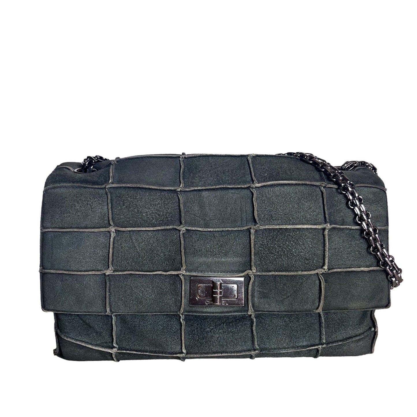 Chanel 2.55 Flap Bag Vintage Chocolate Bar 1997 Medium Suede Green