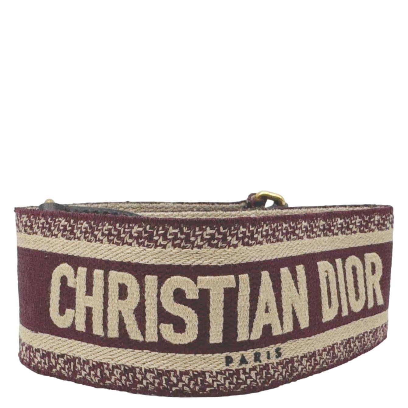 CHRISTIAN DIOR Embroidered Canvas Shoulder Strap Burgundy