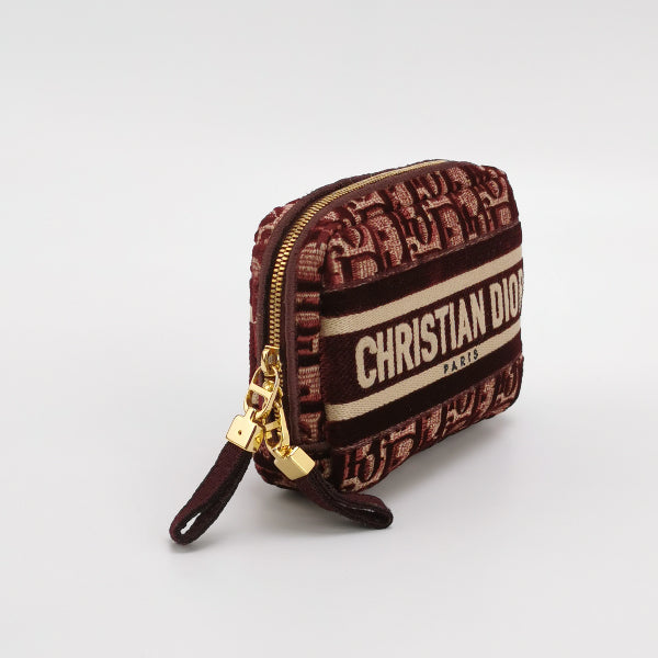 Christian Dior Velvet Oblique Cosmetic Pouch Burgundy