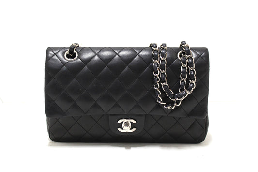 Chanel Black Lambskin Leather Medium Classic Flap Chain Bag