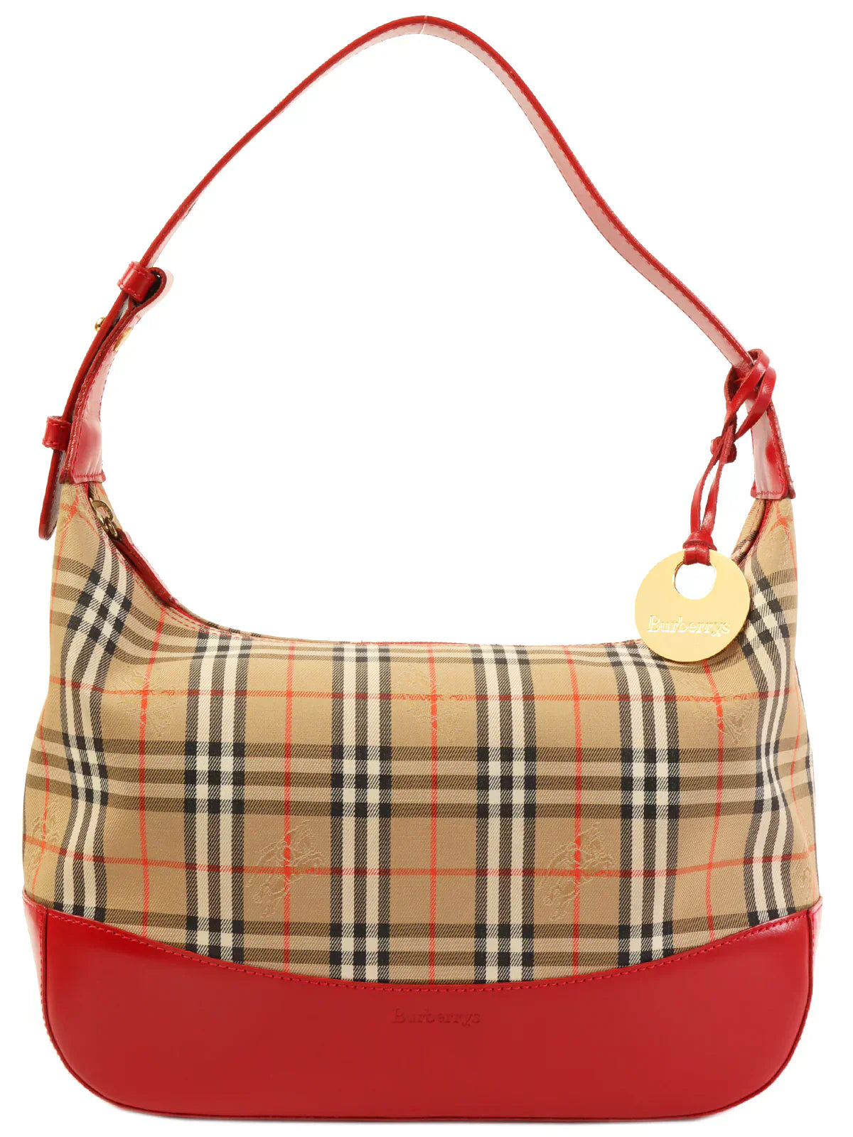 Luxury Burberry Nova Check Pattern Logo Charm Handle Bag Red/Beige