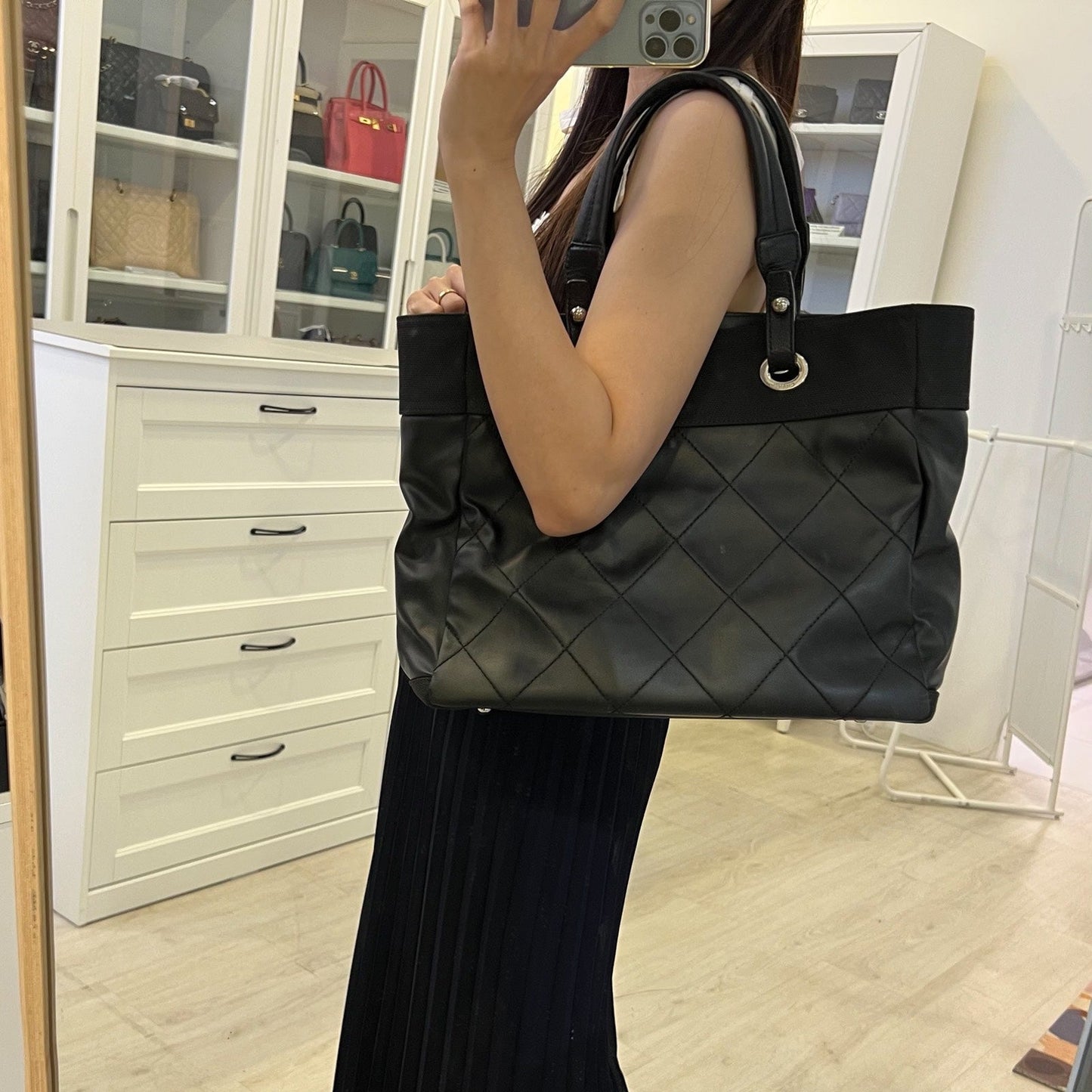 Chanel Biarritz Large Tote in Black and SHW