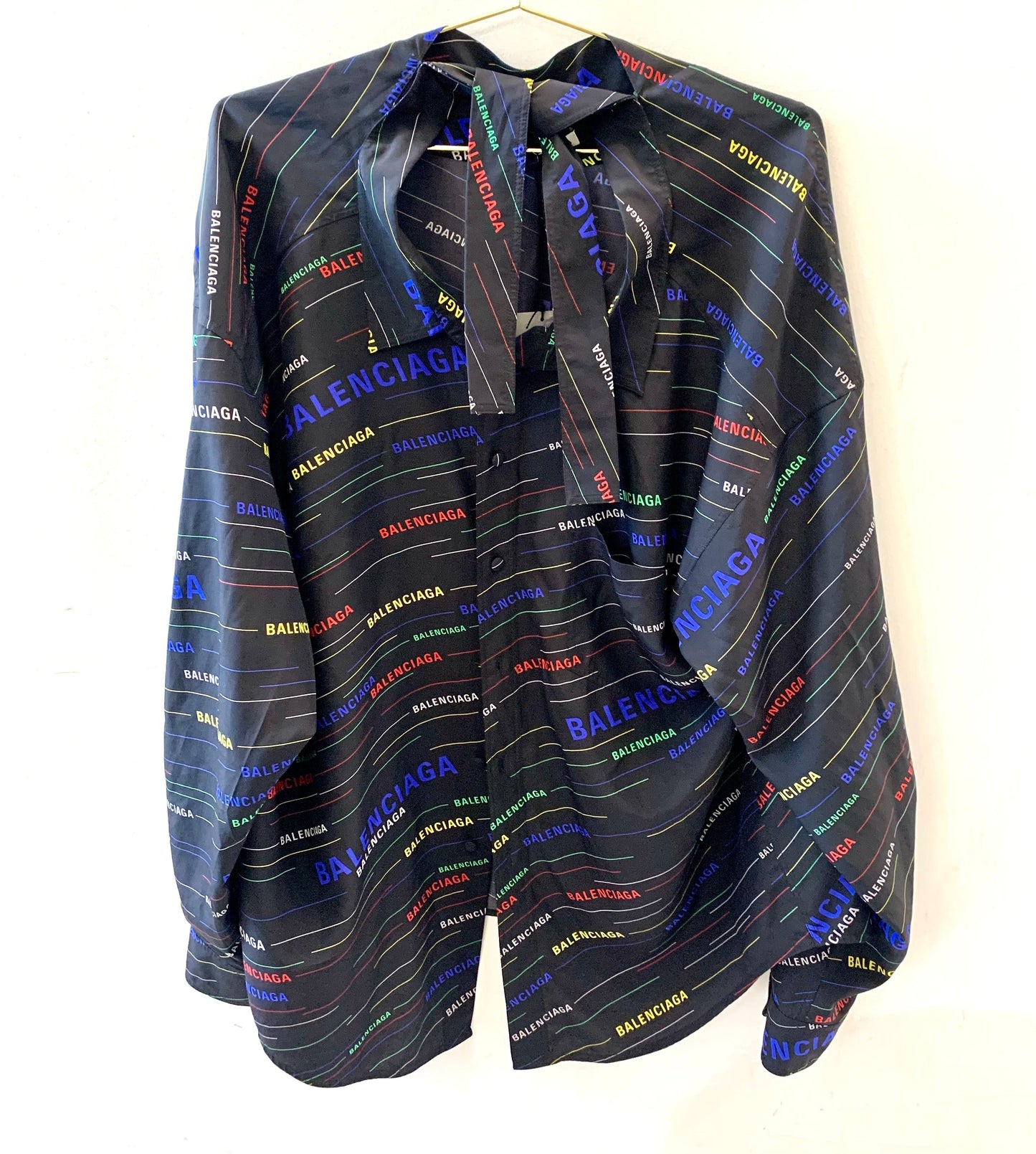 BALENCIAGA 'BLACK SCARF' LOGO PRINTED BLOUSE