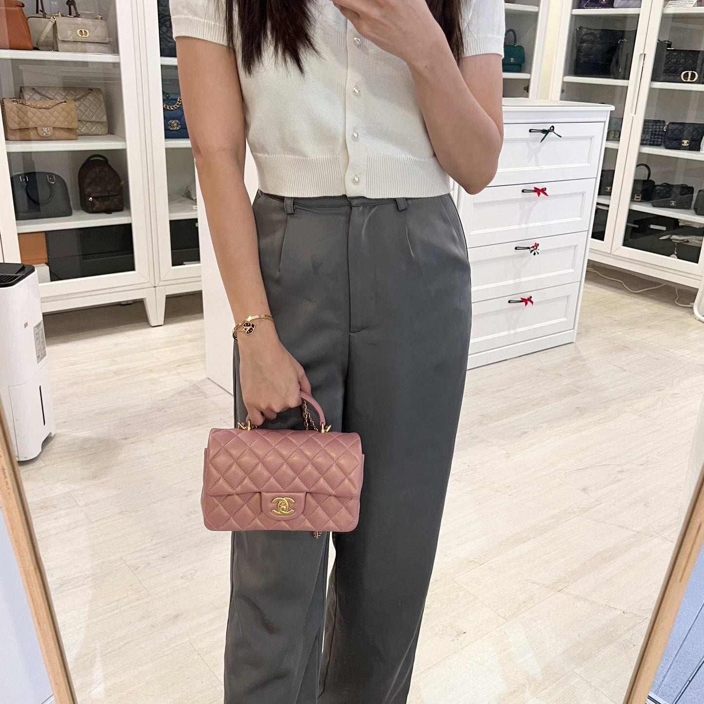 Chanel Top Handle Mini Rectangle Flap in Pink Lambskin AGHW Handbag