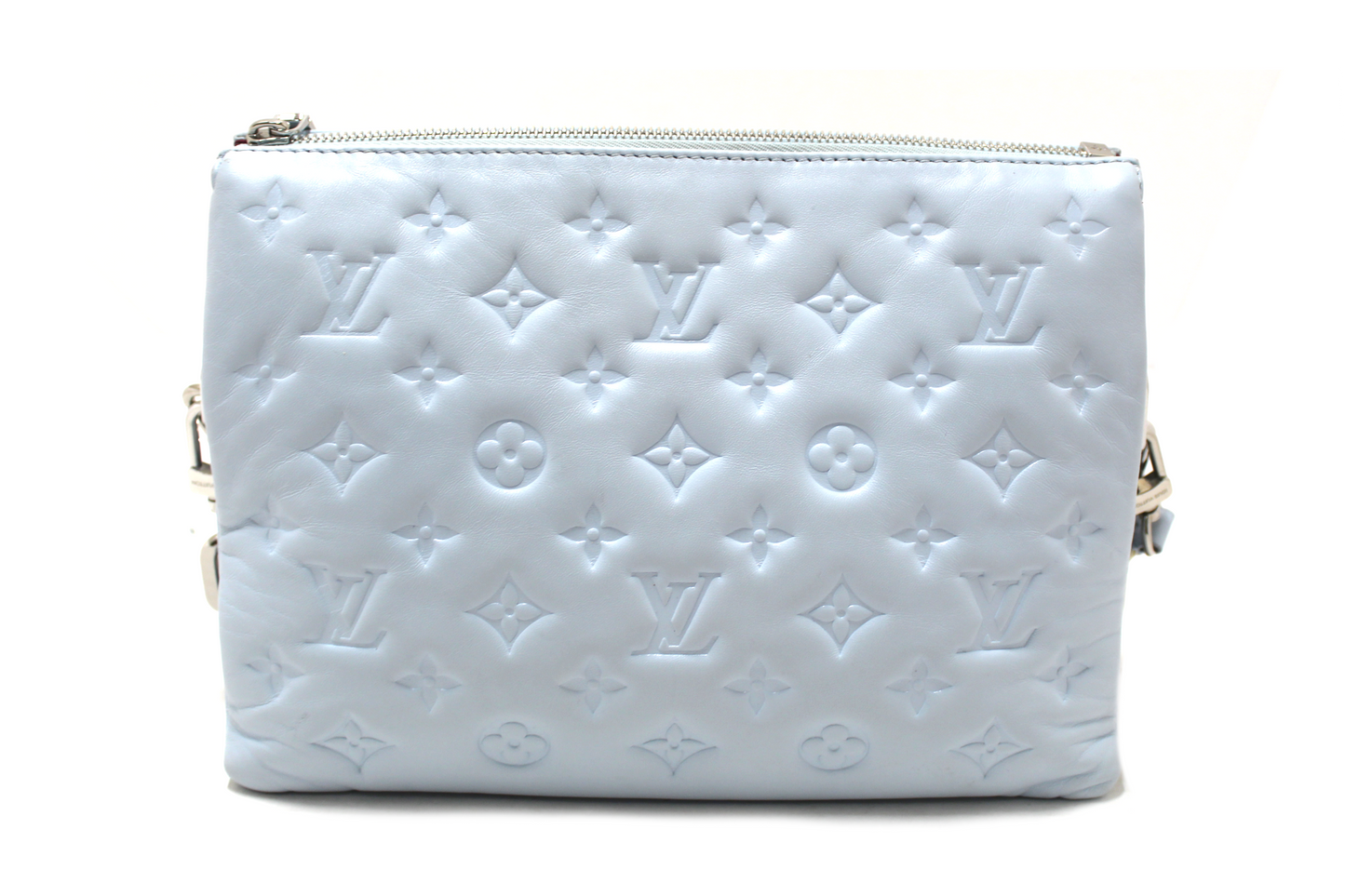 Louis Vuitton Ice Blue Lambskin Embossed Monogram Coussin PM Bag