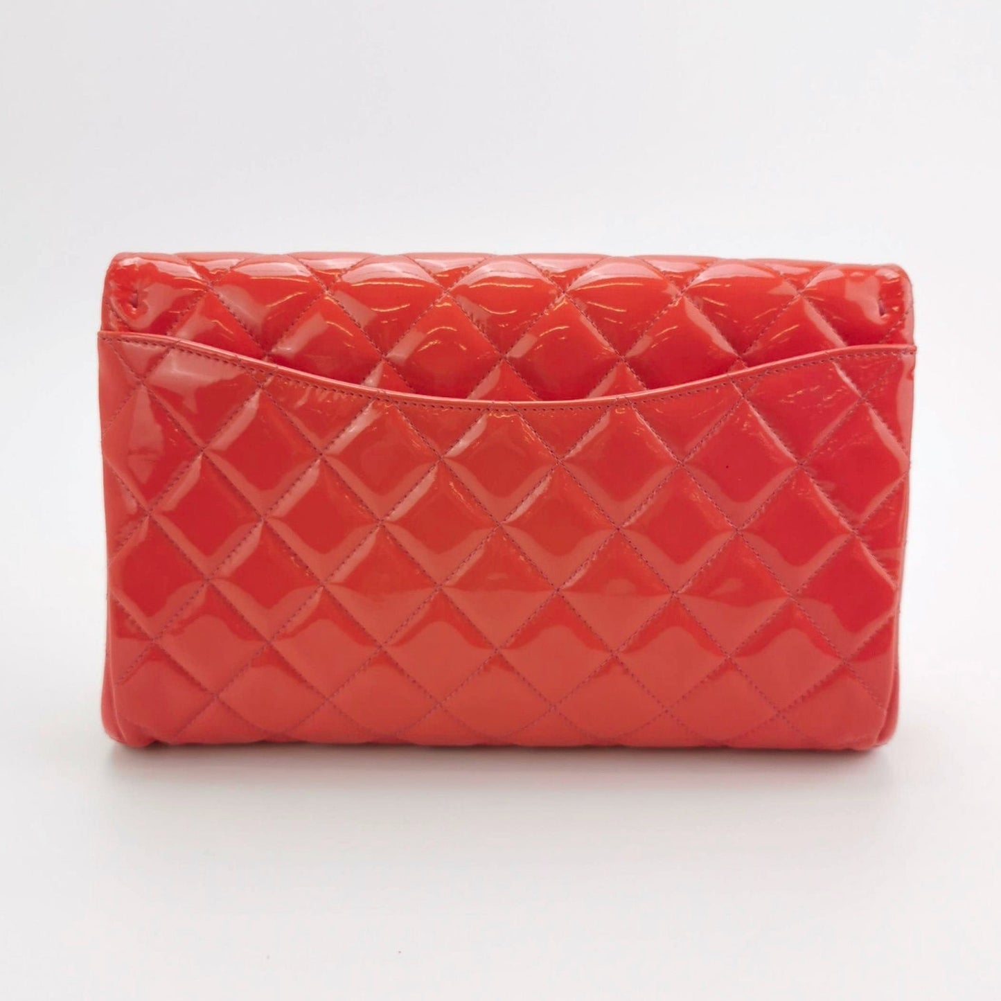 Chanel Shoulder Bag Large Orange Patent Leather