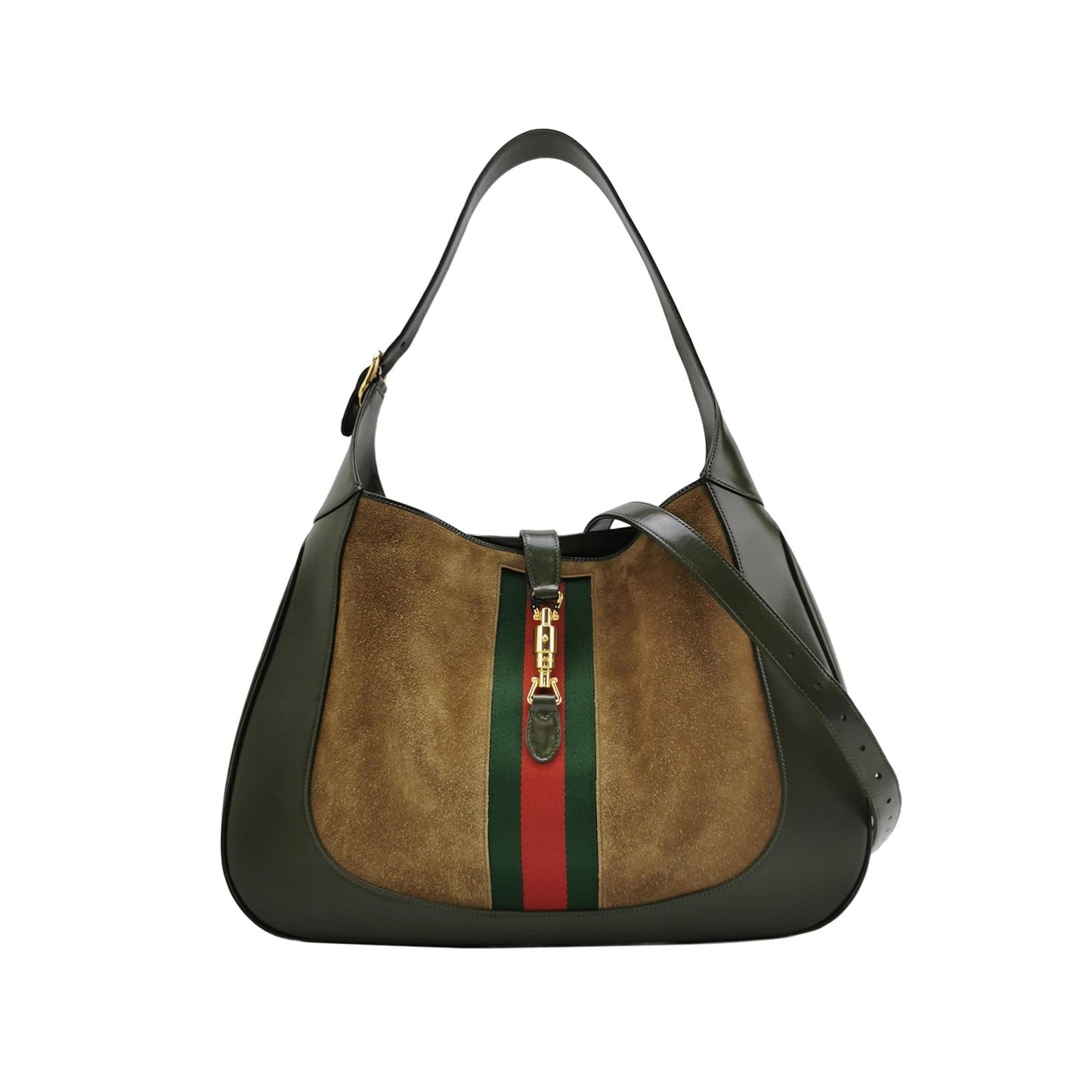 Gucci Jackie 1961 Large Green Leather and Suede Shoulder Bag with Long Strap