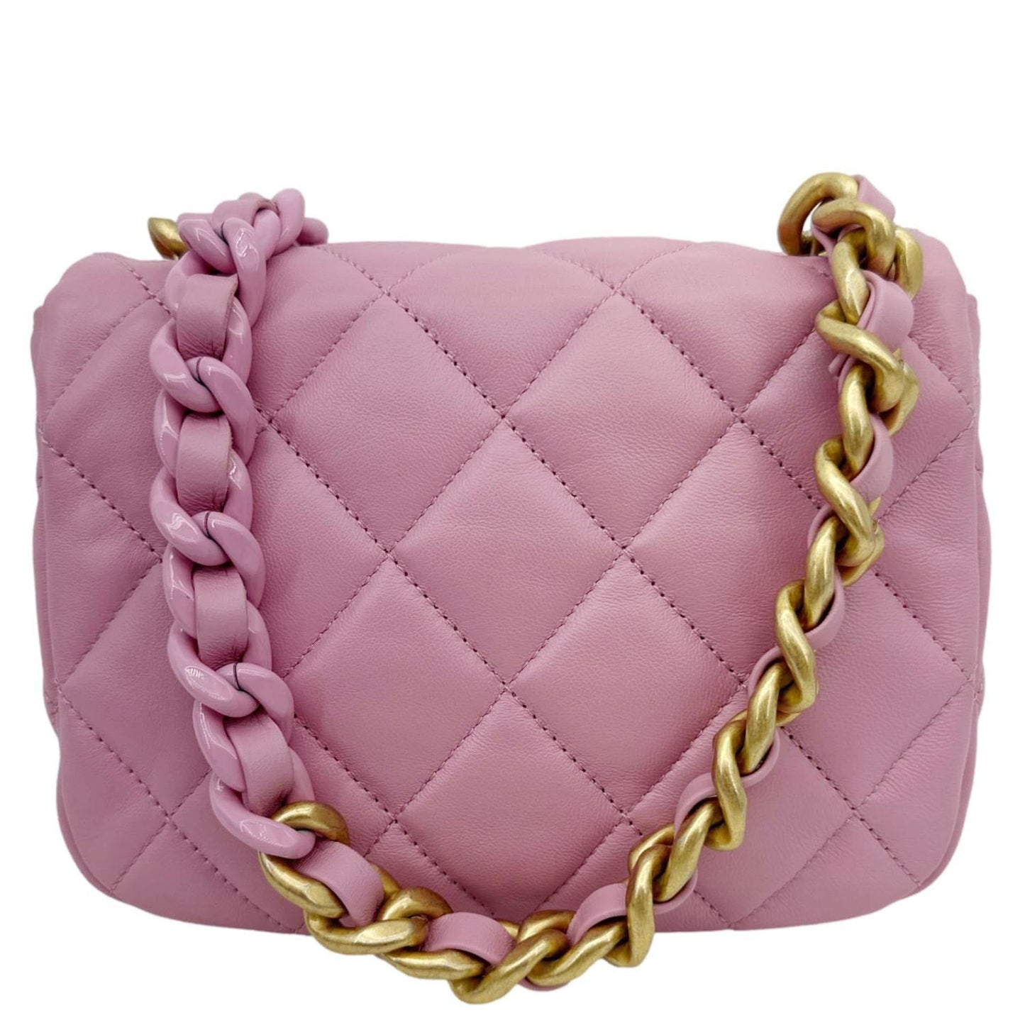 CHANEL CC Flap Candy Chain Mini Quilted Lambskin Leather Crossbody Bag Pink