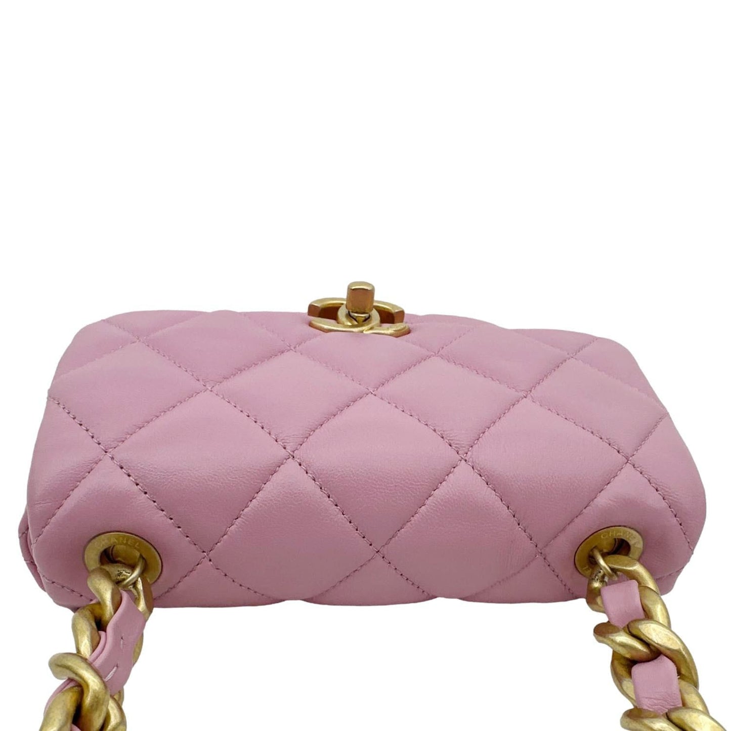 CHANEL CC Flap Candy Chain Mini Quilted Lambskin Leather Crossbody Bag Pink