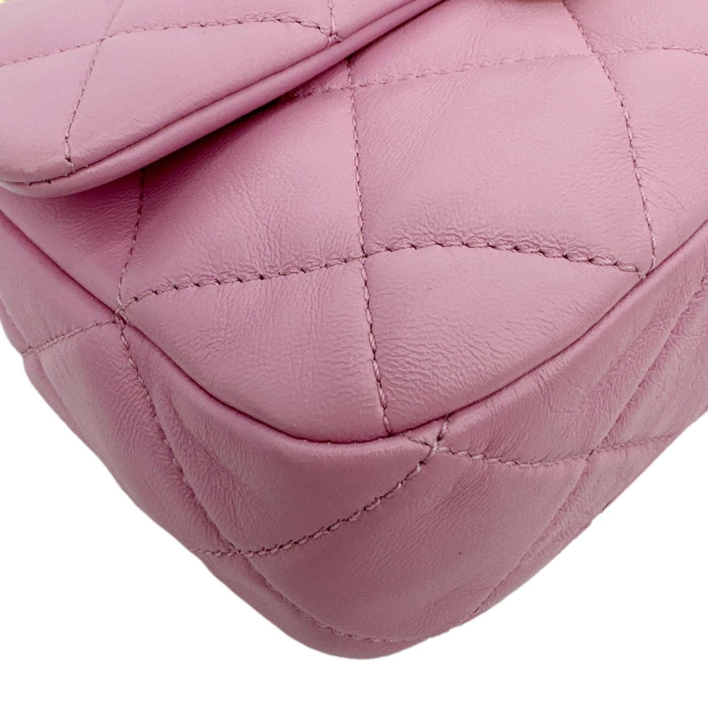 CHANEL CC Flap Candy Chain Mini Quilted Lambskin Leather Crossbody Bag Pink