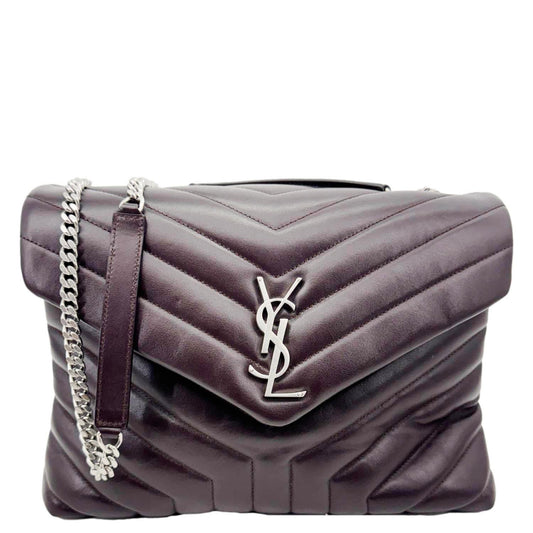 YVES SAINT LAURENT Loulou Medium Quilted Leather Crossbody Bag Burgundy