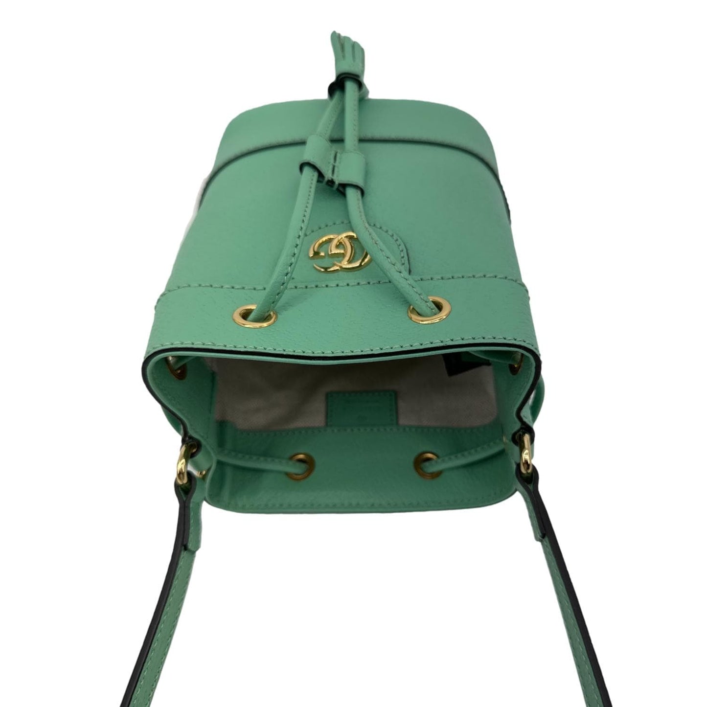 GUCCI Ophidia Mini Leather Bucket Bag Green 550620