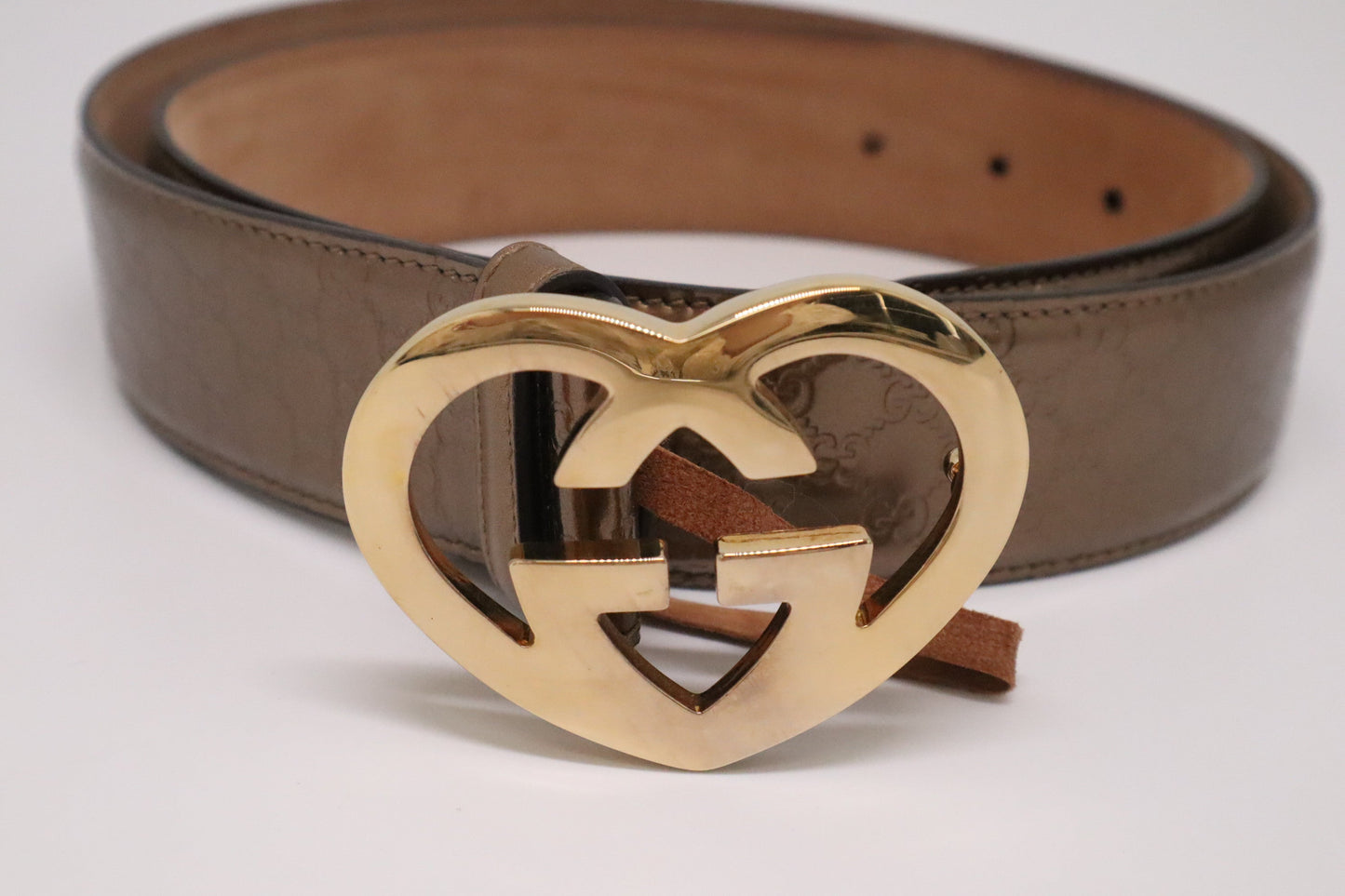 Gucci Heart Belt in Metallic Brown Guccissima Patent Leather