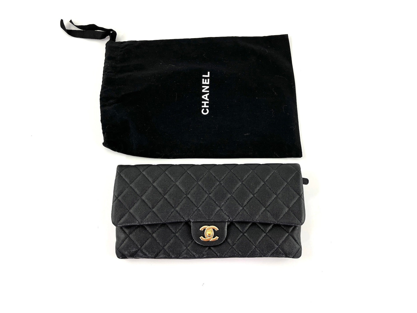 CHANEL Classic 2021 Black Quilted Caviar Flap Clutch Bag