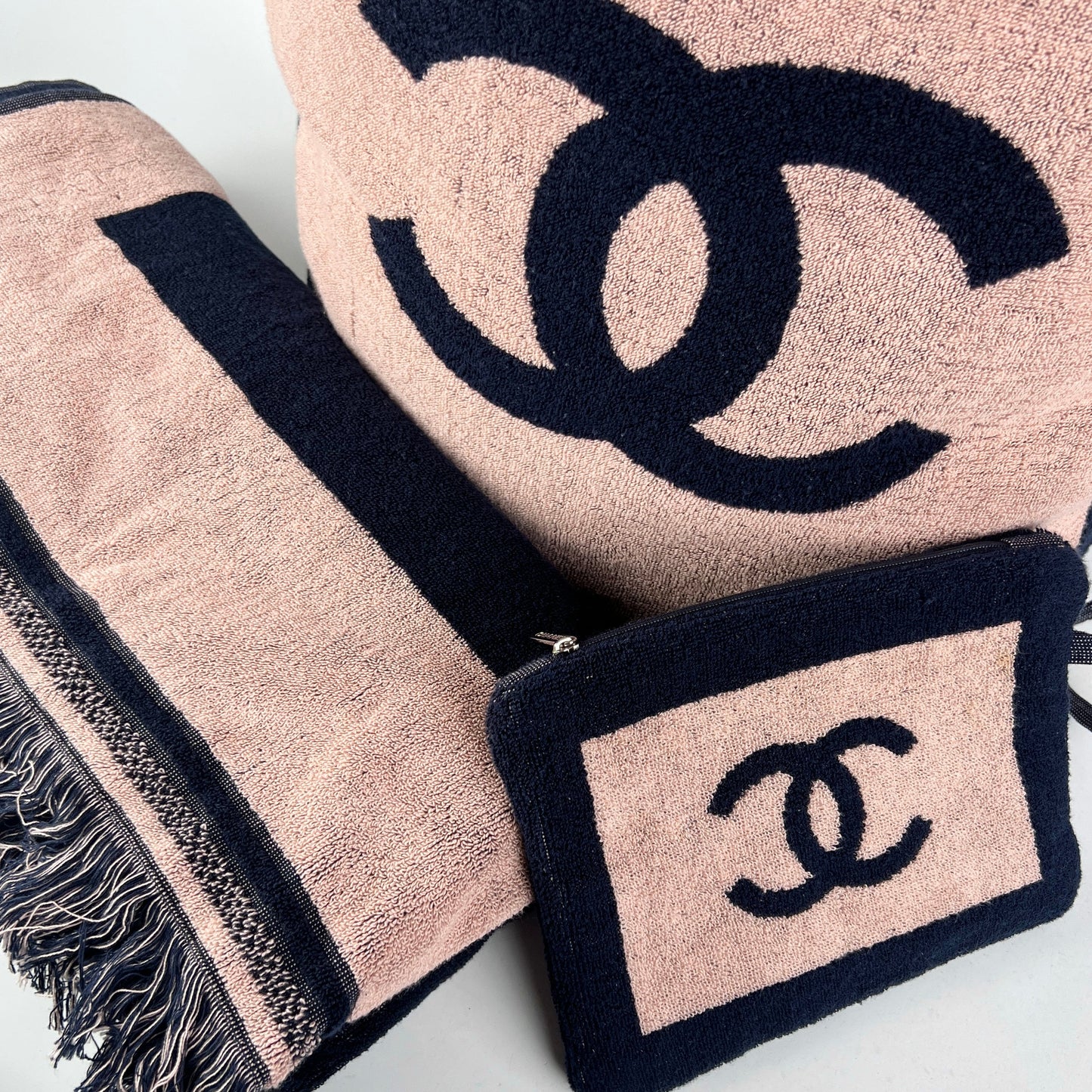 Chanel Logo Beach Bag Set with Towel and Pouch