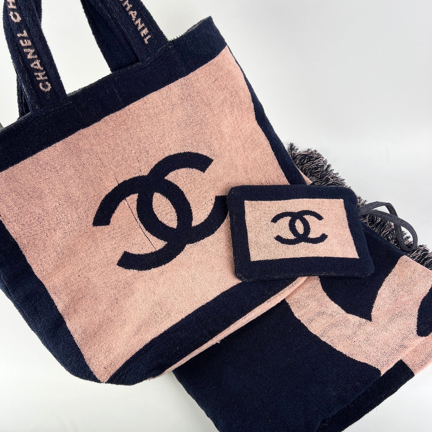 Chanel Logo Beach Bag Set with Towel and Pouch