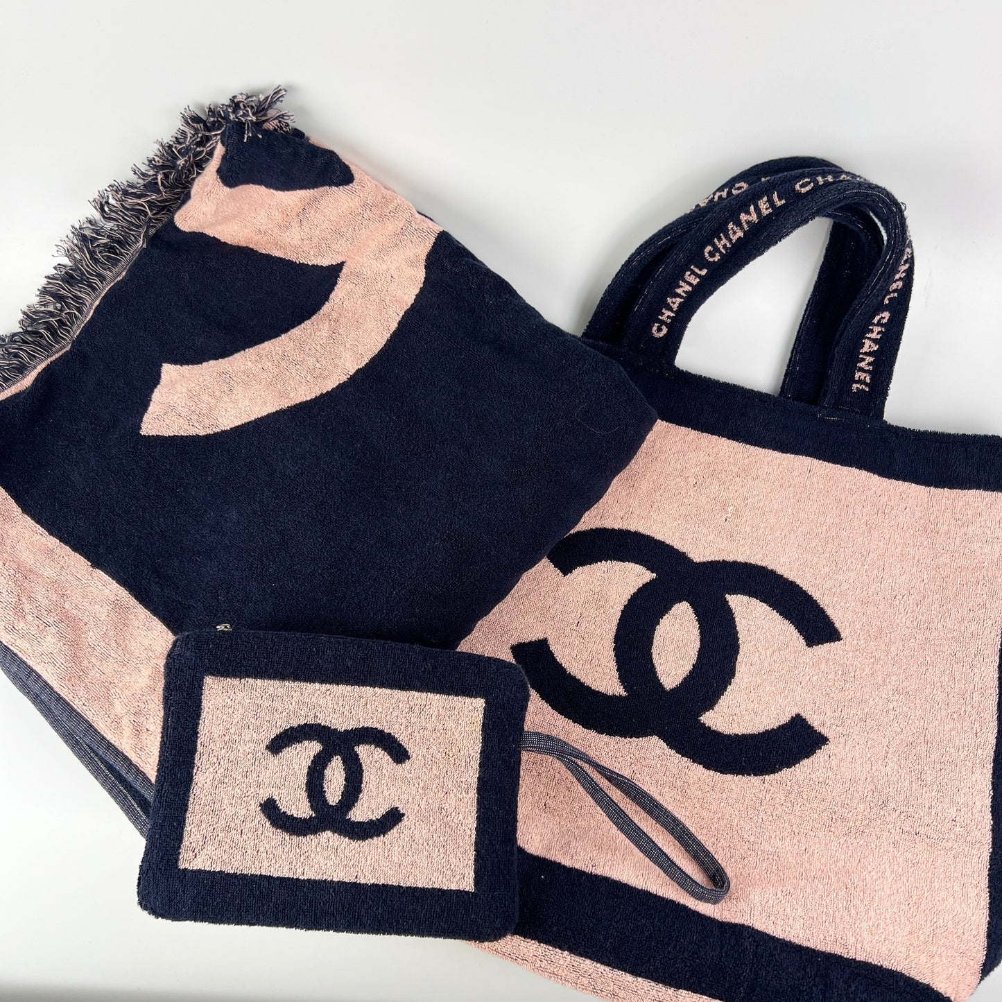 Chanel Logo Beach Bag Set with Towel and Pouch
