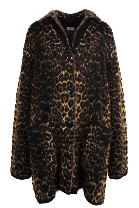 SAINT LAURENT 2020 Chunky Leopard Knit Coat