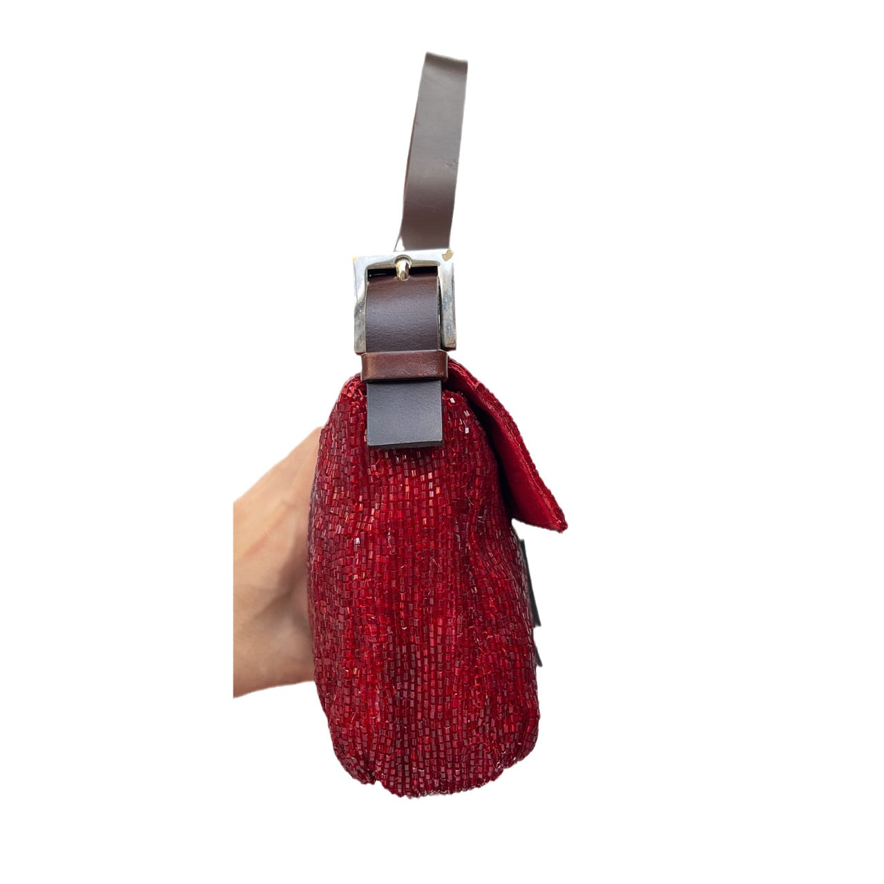 Fendi Baguette Red Glittering Beads Shoulder Bag