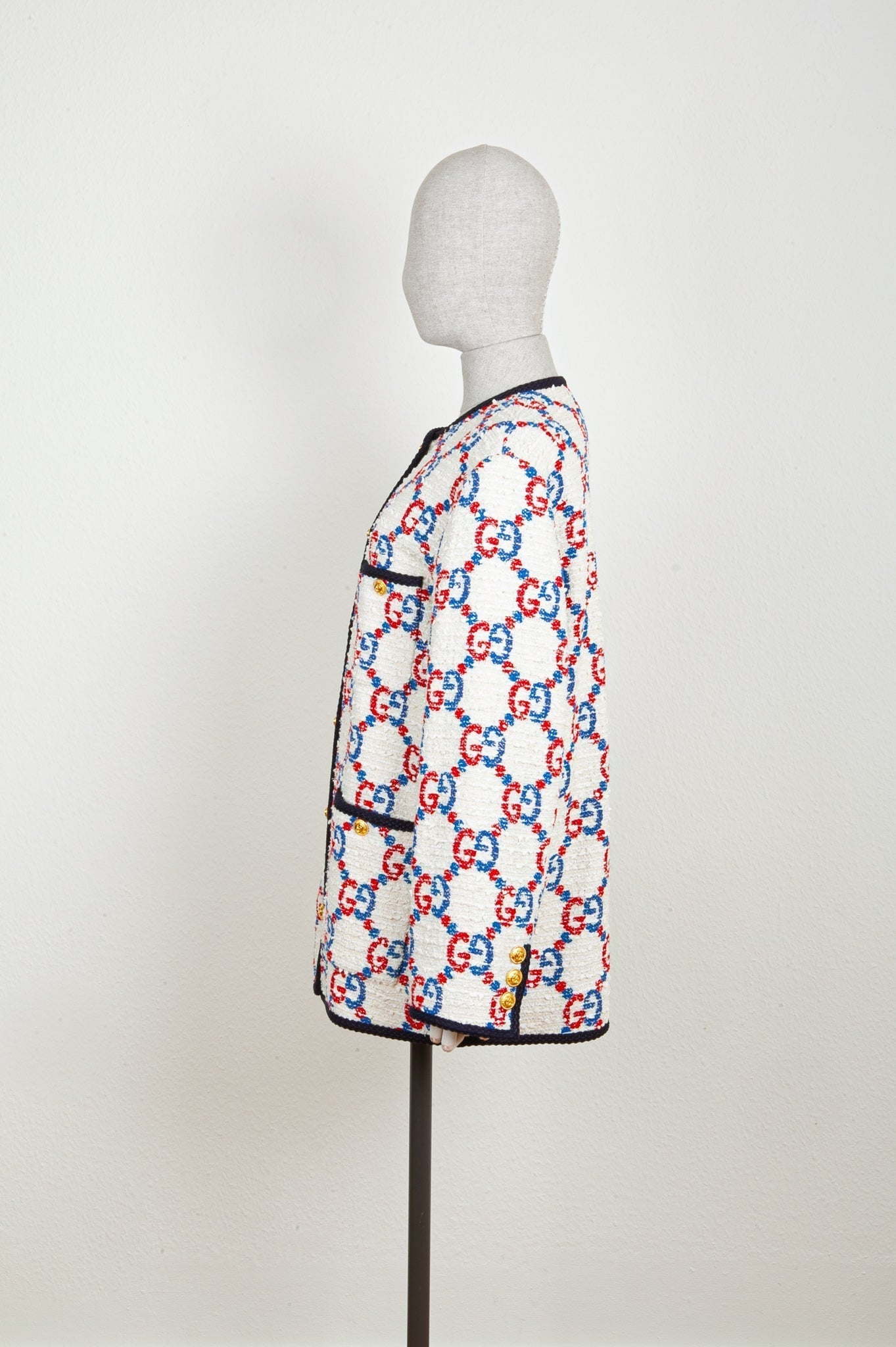 GUCCI Sylvie Tweed Jacket White Red Blue