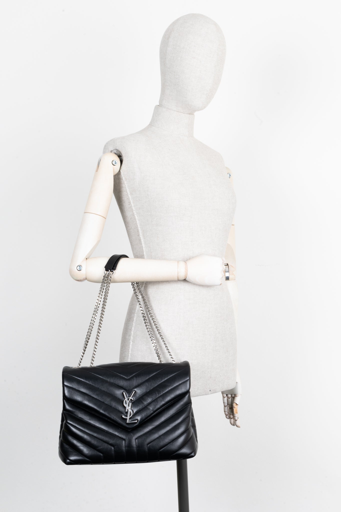 SAINT LAURENT Medium Loulou Bag Black Silver