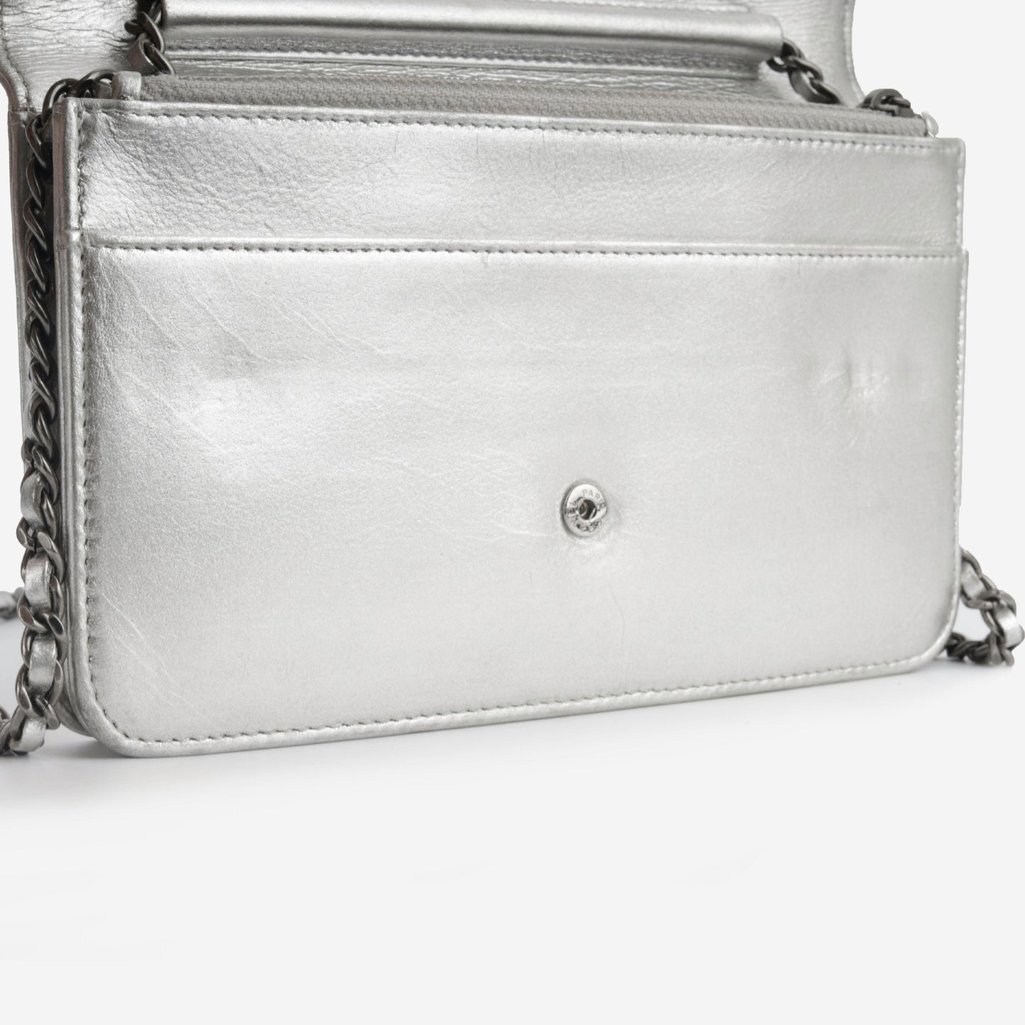 Chanel CC Wallet on Chain - Silver